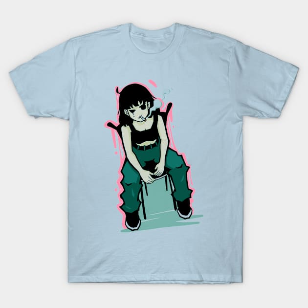 Thug girl smocking T-Shirt by strong chinese girl